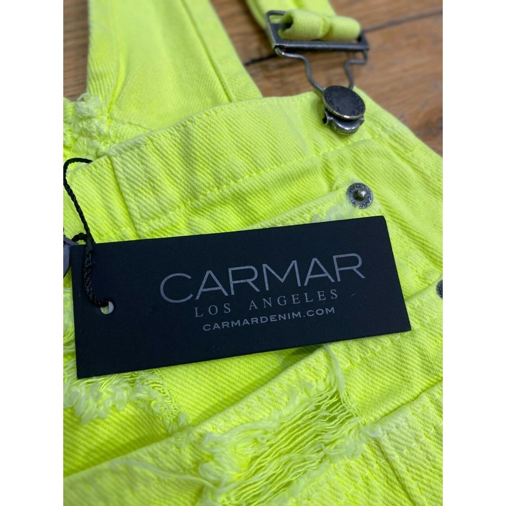 NEW CARMAR Neon Yellow Green Jean Denim Overalls - Picture 7 of 7